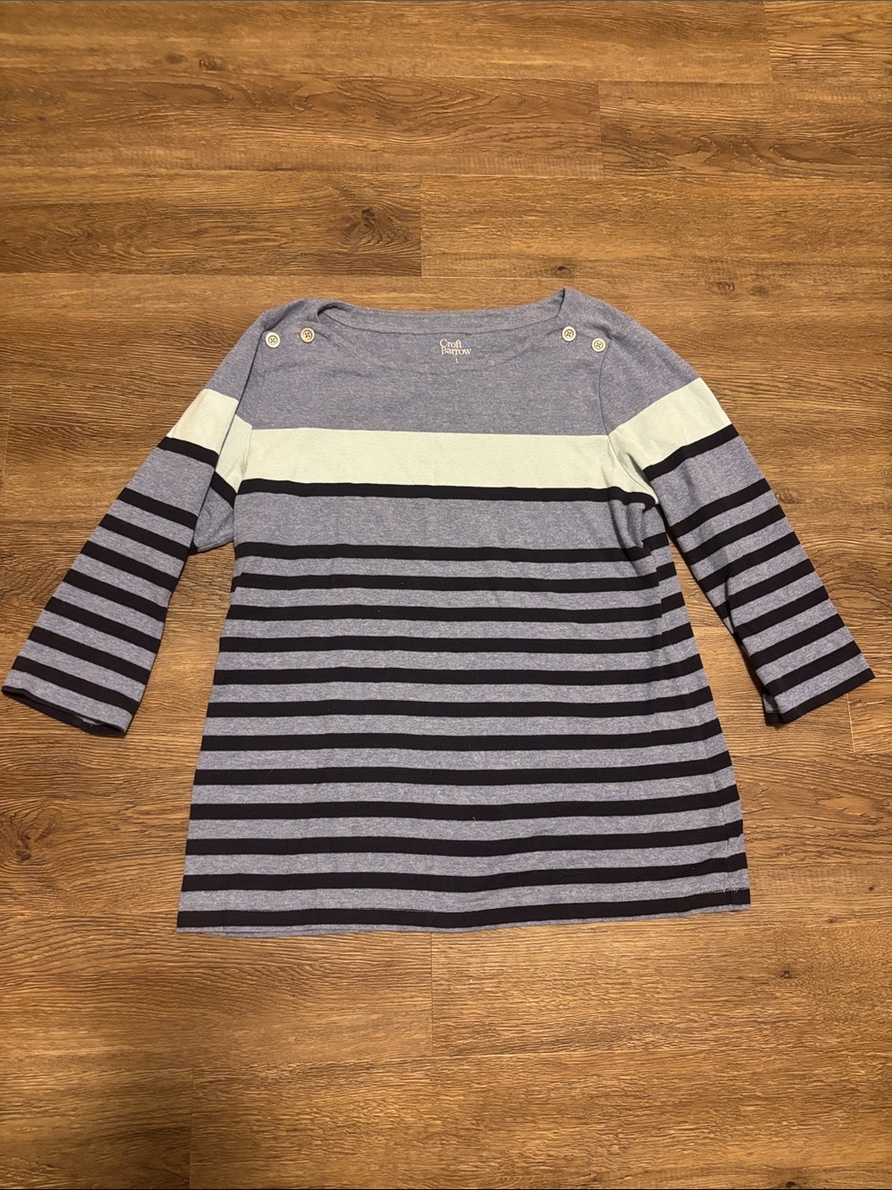 women’s striped top with buttons